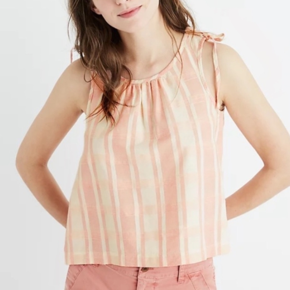 Madewell Pink and Cream Checkered Tank Top